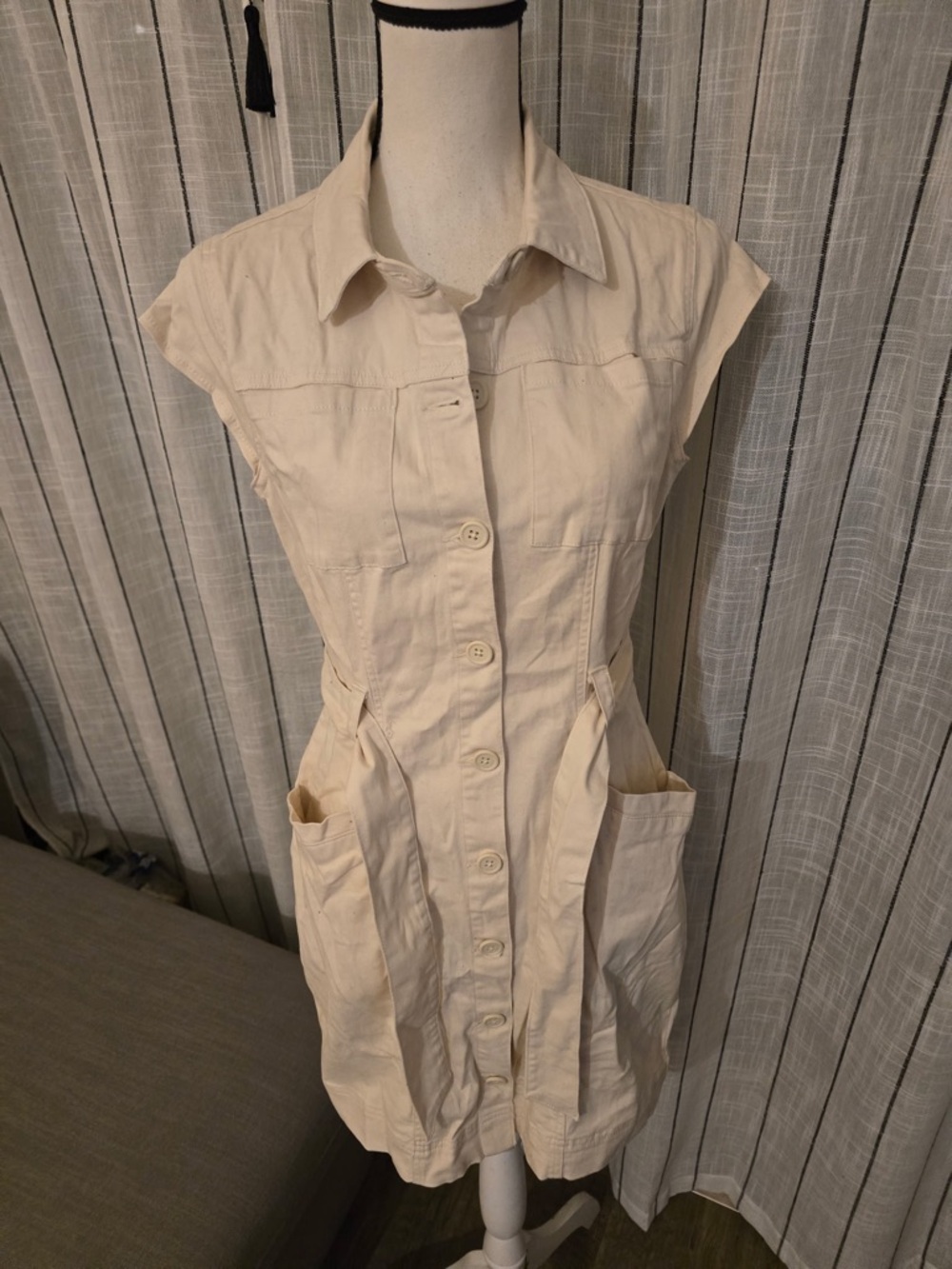 Sleeveless Button-Front Midi Dress in Cream
